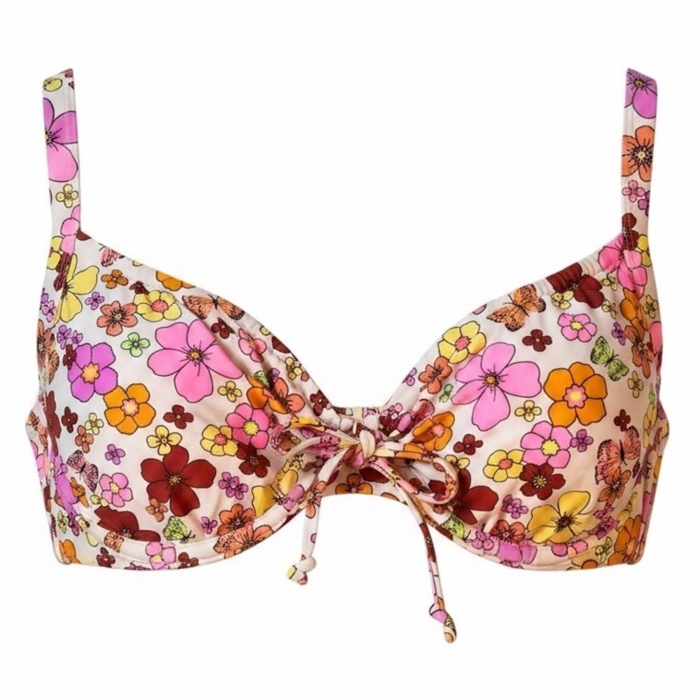California Sunshine Floral Bikini Top Size 1 Fits 1X NWOT Underwire Swim Top